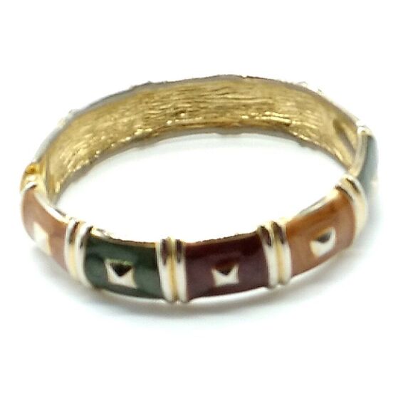 VTG Hinged Bangle Bracelet Gold Tone Multi Color Swirled Enamel Bracelet 6.5" - Picture 3 of 6